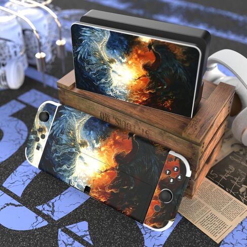 PlayVital Full Set Protective Stickers for Nintendo Switch OLED Model, Customized Vinyl Decal Skins for Switch OLED Console & Joycon & Dock & Grip - Cherry Blossoms Petals in Kuwait