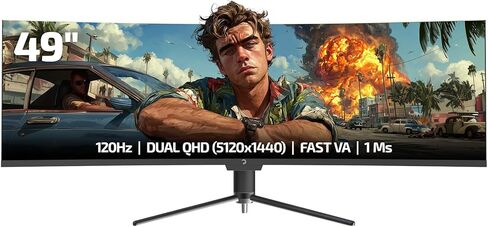 شاشة الألعاب GAMEPOWER DQ49 بوصة منحنية فائقة الاتساع، 1 مللي ثانية، معدل تحديث 120 هرتز، 32:9، DQHD، 5K 5120x1440p، R1800، 99% sRGB، HDR400، DisplayPort، HDMI، FreeSync، Gsync، الارتفاع - قابل للتعديل للإمالة in Kuwait