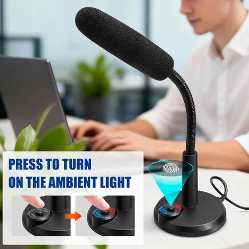 ميكروفون كمبيوتر USB مع ضوء تنفس RGB - كابل بطول 1.5 متر، ميكروفون سطح المكتب للتوصيل والتشغيل للبث والألعاب ومكالمات الفيديو والبودكاست in Kuwait