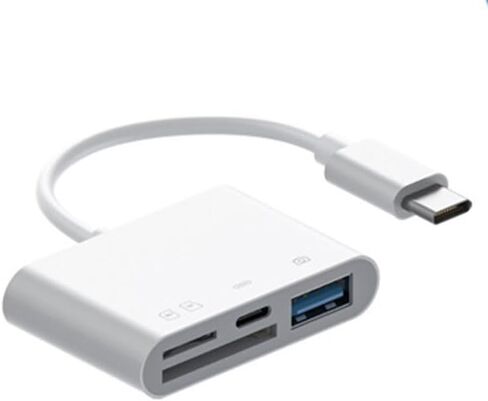 محول كاميرا 4 في 1 USB C OTG/SD/PD/TF من النوع C، شحن 30 وات USB C متوافق مع iPhone17/15Pro وما فوق/iPad Pro/MacBook Pro/iMac/Samsung/Chromebook/Pixelbook in Kuwait