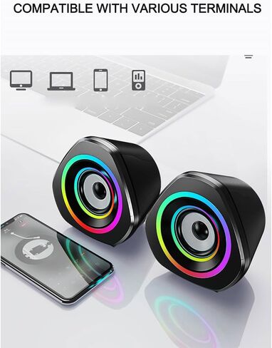 مجموعة مكبرات صوت منزلية مكتبية للكمبيوتر الشخصي 3.5 ملم مكبرات صوت سلكية تعمل بمنفذ USB صندوق الصوت مع RGB الغلاف الجوي s in Kuwait