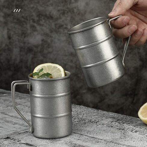 2 حزمة أكواب القهوة خمر التخييم الفولاذ المقاوم للصدأ القهوة Cups12Oz مع مقبض المشي لمسافات طويلة في الهواء الطلق القدح خفيفة الوزن على ظهره القدح الفضة in Saudi Arabia