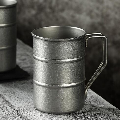 2 حزمة أكواب القهوة خمر التخييم الفولاذ المقاوم للصدأ القهوة Cups12Oz مع مقبض المشي لمسافات طويلة في الهواء الطلق القدح خفيفة الوزن على ظهره القدح الفضة in Saudi Arabia