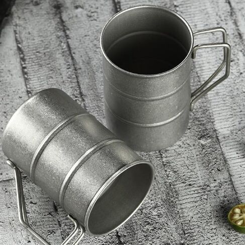 2 حزمة أكواب القهوة خمر التخييم الفولاذ المقاوم للصدأ القهوة Cups12Oz مع مقبض المشي لمسافات طويلة في الهواء الطلق القدح خفيفة الوزن على ظهره القدح الفضة in Saudi Arabia