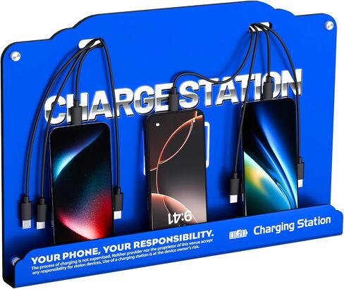 Wall Mounted 8 Port Charging Station with Fast Charigng Cables – Multi Device Charging Dock for Office, Hotel & Public Spaces | Compatible with iPhone ipad Smartphone Tablets Android Port (Blue) in Saudi Arabia