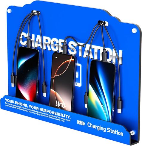 Wall Mounted 8 Port Charging Station with Fast Charigng Cables – Multi Device Charging Dock for Office, Hotel & Public Spaces | Compatible with iPhone ipad Smartphone Tablets Android Port (Blue) in Saudi Arabia