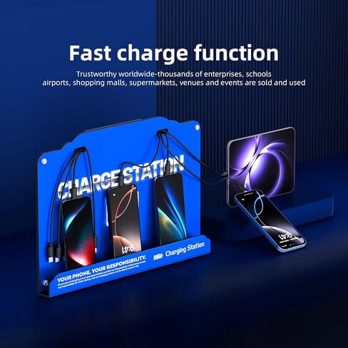 Wall Mounted 8 Port Charging Station with Fast Charigng Cables – Multi Device Charging Dock for Office, Hotel & Public Spaces | Compatible with iPhone ipad Smartphone Tablets Android Port (Blue) in Saudi Arabia