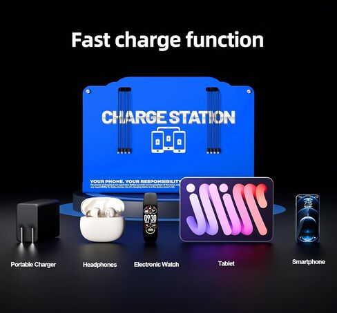 Wall Mounted 8 Port Charging Station with Fast Charigng Cables – Multi Device Charging Dock for Office, Hotel & Public Spaces | Compatible with iPhone ipad Smartphone Tablets Android Port (Blue) in Saudi Arabia