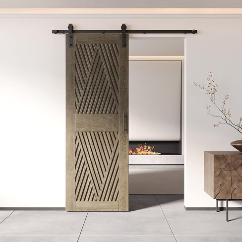 Homacer Classic Gray مقاس 32 بوصة × 84 بوصة باب الحظيرة ذو التصميم الماسي مع مجموعة أدوات التثبيت غير الالتفافية، مسار 5.5 قدم، للاستخدام الداخلي فقط in Saudi Arabia
