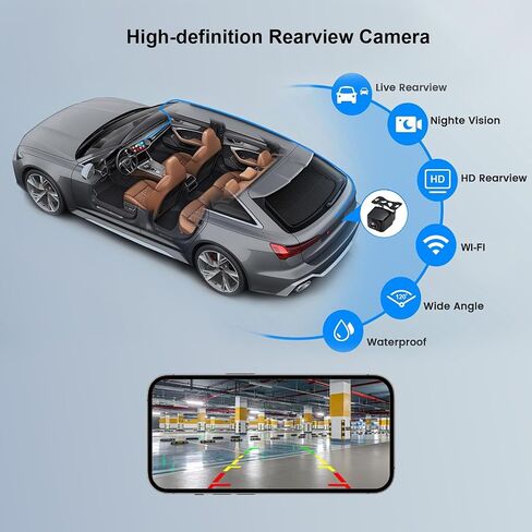 WiFi Backup Camera, HD 720P Metal 120 Degree Wide Angle License Plate Wireless Rearview reversing Camera, Transparent Night Vision Waterproof Suitable Reverse Rear View Camera for Car SUV Pickup in Kuwait