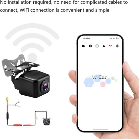 WiFi Backup Camera, HD 720P Metal 120 Degree Wide Angle License Plate Wireless Rearview reversing Camera, Transparent Night Vision Waterproof Suitable Reverse Rear View Camera for Car SUV Pickup in Kuwait