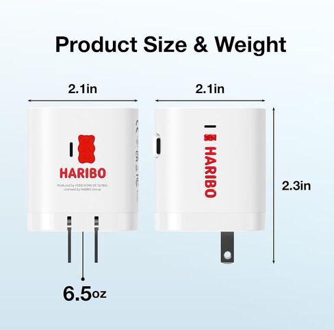 شاحن حائط Haribo 65W GaN مع كابل USB-C قابل للسحب، PD 3.0 & QC 4+ / 4.0 شحن سريع، شحن لاسلكي لساعة Apple، متوافق مع iPhone وGalaxy وiPad وApple Watch in Kuwait