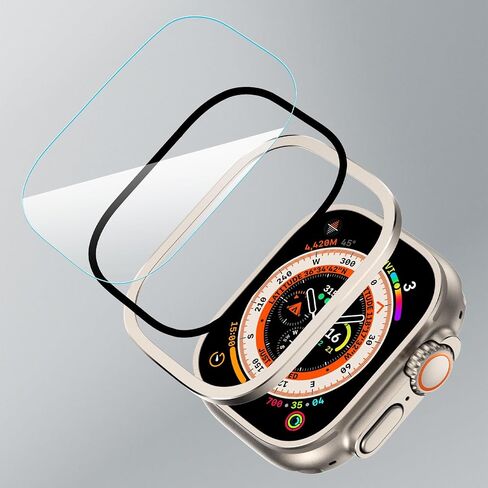 واقي شاشة لساعة Apple Watch Ultra 49 مم، غطاء حماية من الزجاج الصلب لسلسلة iWatch Ultra، خالي من الفقاعات، [إطار معدني]، لـ iWatch Ultra 49 مم، تيتانيوم in Saudi Arabia