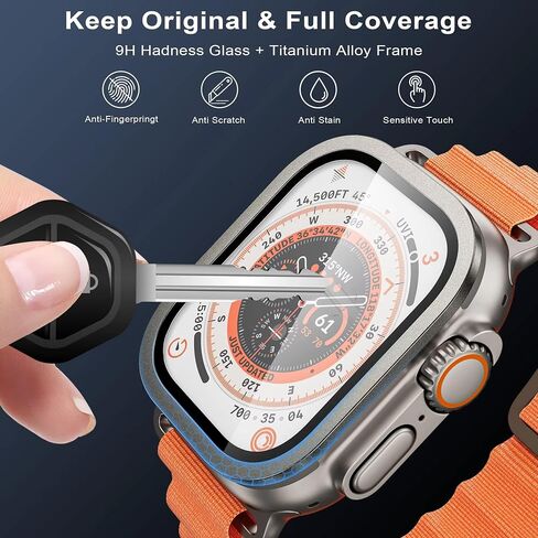 واقي شاشة لساعة Apple Watch Ultra 49 مم، غطاء حماية من الزجاج الصلب لسلسلة iWatch Ultra، خالي من الفقاعات، [إطار معدني]، لـ iWatch Ultra 49 مم، تيتانيوم in Saudi Arabia