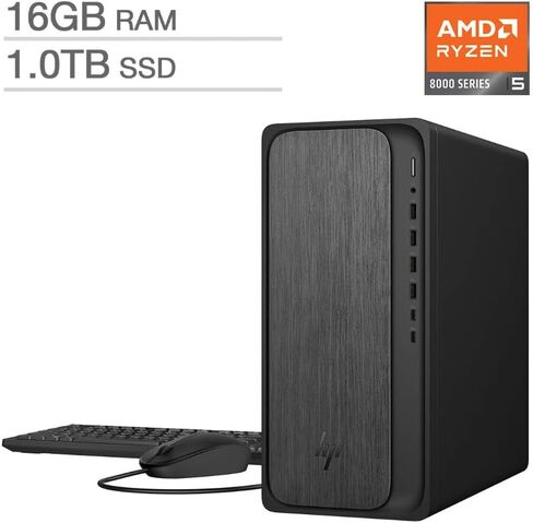 كمبيوتر مكتبي HP OmniDesk، AMD Ryzen 5 8500G، ذاكرة الوصول العشوائي 16 جيجابايت، 1 تيرابايت SSD، رسومات AMD Radeon 740M، Windows 11 Home، خشب رمادي، M02-0117 (2025) (متجدد) in Kuwait