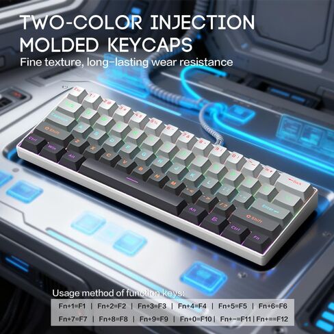 60% Wired Mechanical Gaming Keyboard, Mixed Backlit 61 Keys Compact Waterproof Mini Keyboard with Blue Switches for PC/Mac, Gamer, Typist, Travel (Mechanical Black Discoloration) in Saudi Arabia