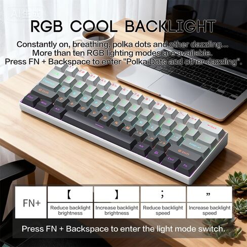 60% Wired Mechanical Gaming Keyboard, Mixed Backlit 61 Keys Compact Waterproof Mini Keyboard with Blue Switches for PC/Mac, Gamer, Typist, Travel (Mechanical Black Discoloration) in Saudi Arabia