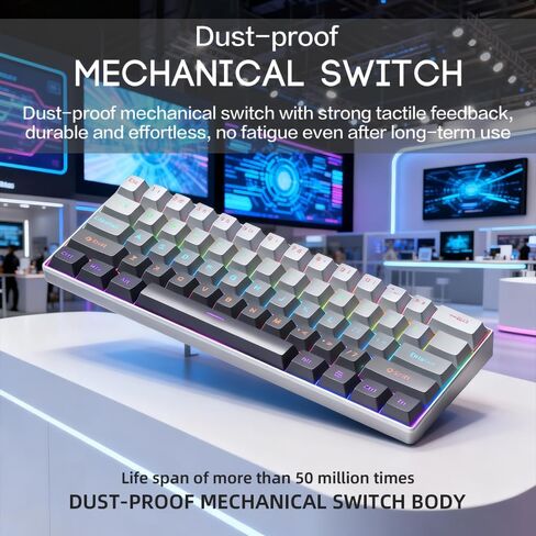 60% Wired Mechanical Gaming Keyboard, Mixed Backlit 61 Keys Compact Waterproof Mini Keyboard with Blue Switches for PC/Mac, Gamer, Typist, Travel (Mechanical Black Discoloration) in Saudi Arabia