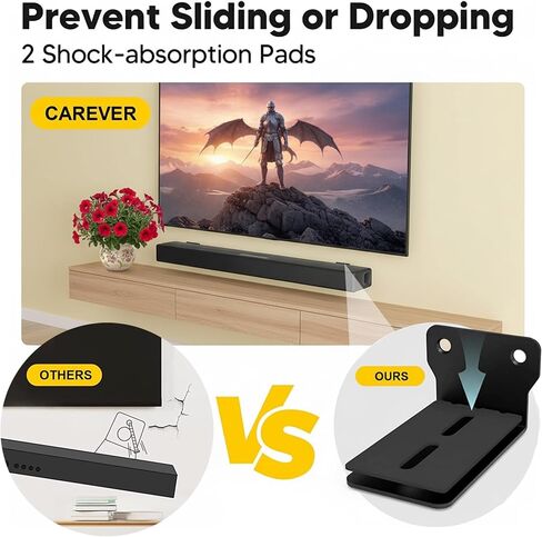 Universal Soundbar Wall Mount Shelf for TV, Adjustable Metal Sound Bar Bracket Wall Mount Compatible with Samsung, LG, Bose, JBL, and More, Soundbar Holder Under or Above TV Mount in Saudi Arabia
