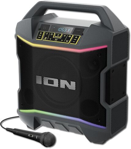 مكبر صوت بلوتوث ION Audio Party Boom Plus قابل لإعادة الشحن مع ميكروفون وتأثيرات ضوئية وباس وراديو FM (متجدد) in Saudi Arabia
