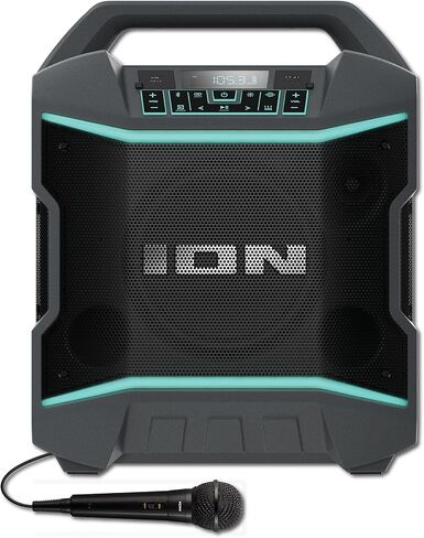 مكبر صوت بلوتوث ION Audio Party Boom Plus قابل لإعادة الشحن مع ميكروفون وتأثيرات ضوئية وباس وراديو FM (متجدد) in Saudi Arabia