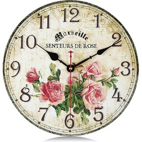 Lafocuse 12 Inch Rustic Farmhouse Wooden Wall Clock Silent Non Ticking, Battery Operated Vintage Shabby Chic Chef Clocks for Kitchen Dinning Room Living Room in Kuwait