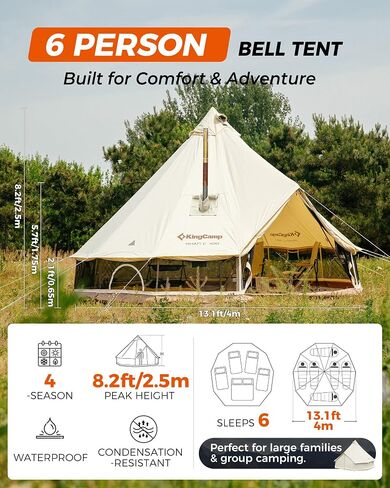 KingCamp Canvas Bell Yurt Tents, 4 Seasons Large Waterproof & Windproof Luxury Glamping Tent w/Stove Jack for Family Outdoor Camping, Hunting, Parties in Saudi Arabia