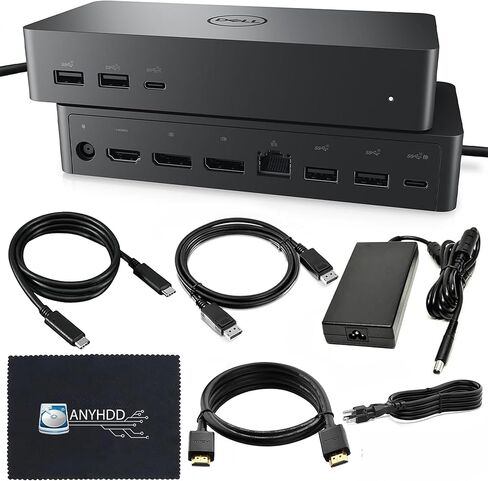 حزمة شاشة مزدوجة لمحطة إرساء Dell UD22 - قاعدة USB-C/USB-A عالمية لأجهزة الكمبيوتر المحمولة مع محول 130 وات مع كابلات HDMI و4K DisplayPort (متجددة) in Kuwait