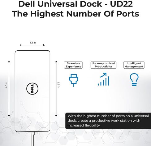 حزمة شاشة مزدوجة لمحطة إرساء Dell UD22 - قاعدة USB-C/USB-A عالمية لأجهزة الكمبيوتر المحمولة مع محول 130 وات مع كابلات HDMI و4K DisplayPort (متجددة) in Kuwait