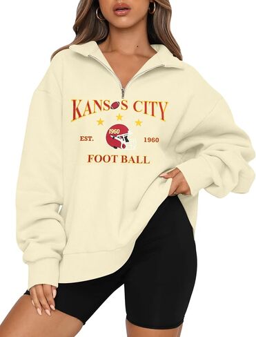 KIDDAD Football Sweatshirt for Women Game Day Graphic 1/4 Zip Shirts Football Team Fans Long Sleeve Pullover Tops in Saudi Arabia