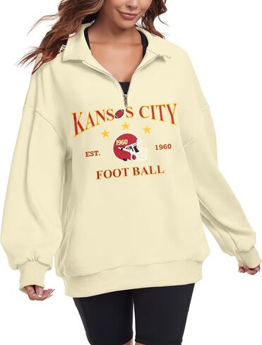 KIDDAD Football Sweatshirt for Women Game Day Graphic 1/4 Zip Shirts Football Team Fans Long Sleeve Pullover Tops in Saudi Arabia