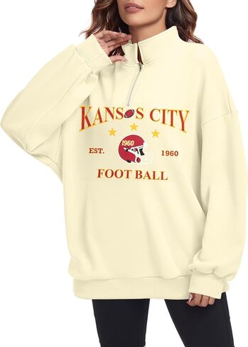 KIDDAD Football Sweatshirt for Women Game Day Graphic 1/4 Zip Shirts Football Team Fans Long Sleeve Pullover Tops in Saudi Arabia