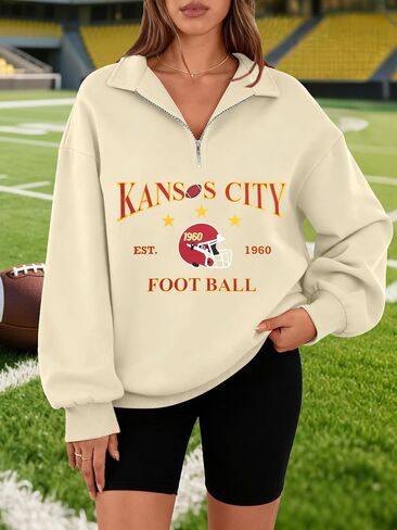 KIDDAD Football Sweatshirt for Women Game Day Graphic 1/4 Zip Shirts Football Team Fans Long Sleeve Pullover Tops in Saudi Arabia