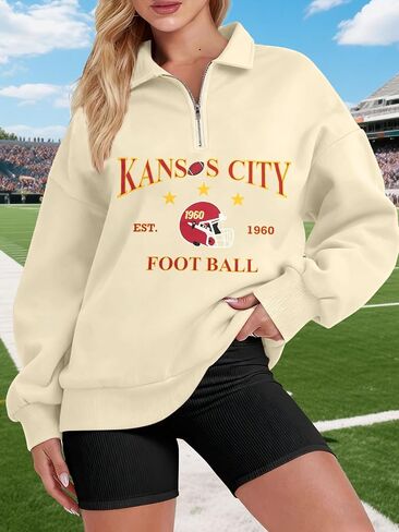 KIDDAD Football Sweatshirt for Women Game Day Graphic 1/4 Zip Shirts Football Team Fans Long Sleeve Pullover Tops in Saudi Arabia