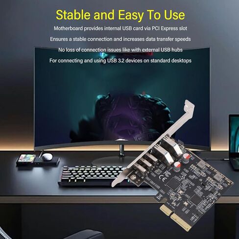 بطاقة توسيع GOWENIC PCIe إلى USB 3.2 GEN2 مع عرض نطاق ترددي 10 جيجابت في الثانية، وبطاقة PCI Express مع 3 منافذ من النوع C ومنفذين من النوع A، لصندوق SSD للكمبيوتر المكتبي in Saudi Arabia