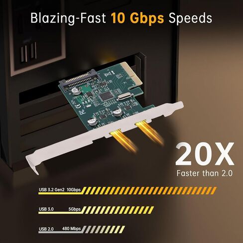 GOWENIC PCIe to USB 3.1 GEN 2 Expansion Card with 10Gbps Bandwidth, PCI Express 3.0 X4 Card with 2 Type C Ports, PCIe Expansion Adapter for Desktop PC Workstation in Saudi Arabia