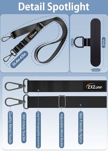 ZXZone حزام الهاتف * 1 معدن الهاتف حبل علامة التبويب * 1 قابل للتعديل الرقبة حزام الهاتف الحبل Crossbody شريط لتعليق الهاتف المحمول متعدد الوظائف in Kuwait