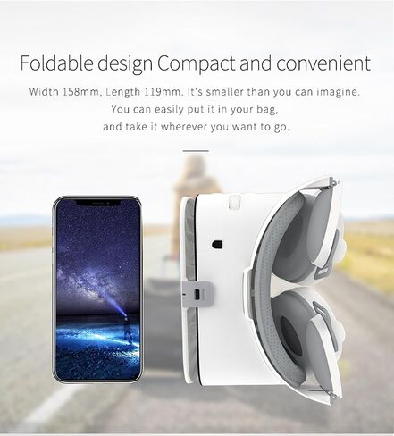Phone VR Headset, Virtual Reality Glasses Goggles Compatible with iPhone 17 16 15 14 13 12 Pro Samsung Galaxy S24 S23 S22 S21 VR Goggles w/Wireless Headphones for Adults & Kids, White in Saudi Arabia