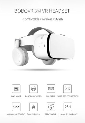 Phone VR Headset, Virtual Reality Glasses Goggles Compatible with iPhone 17 16 15 14 13 12 Pro Samsung Galaxy S24 S23 S22 S21 VR Goggles w/Wireless Headphones for Adults & Kids, White in Saudi Arabia