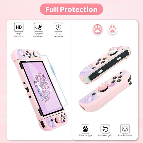 FUNDIARY Carrying Case for Nintendo Switch OLED, Cute Storage Carry Case for Switch OLED Accessories with Flip Case, Screen Protector, Adjustable Shoulder Strap, Wrist Band and 4 Thumb Caps (Purple) in Saudi Arabia