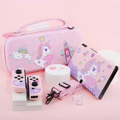 FUNDIARY Carrying Case for Nintendo Switch OLED, Cute Storage Carry Case for Switch OLED Accessories with Flip Case, Screen Protector, Adjustable Shoulder Strap, Wrist Band and 4 Thumb Caps (Purple) in Saudi Arabia