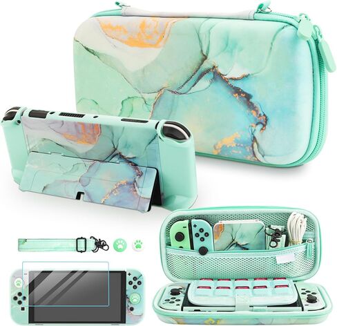 FUNDIARY Carrying Case for Nintendo Switch OLED, Cute Storage Carry Case for Switch OLED Accessories with Flip Case, Screen Protector, Adjustable Shoulder Strap, Wrist Band and 4 Thumb Caps (Purple) in Saudi Arabia