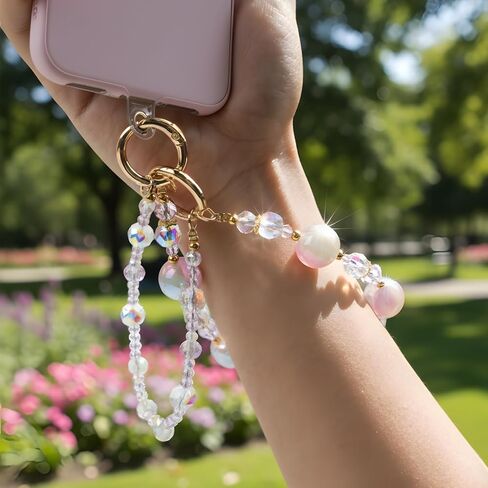 Double Layer Crystal Phone Charm - Phone Beaded Wrist Strap Charms for Cellphone Camera Keychain Pendant Accessory in Saudi Arabia