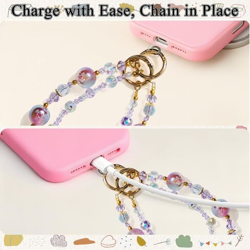 Double Layer Crystal Phone Charm - Phone Beaded Wrist Strap Charms for Cellphone Camera Keychain Pendant Accessory in Saudi Arabia