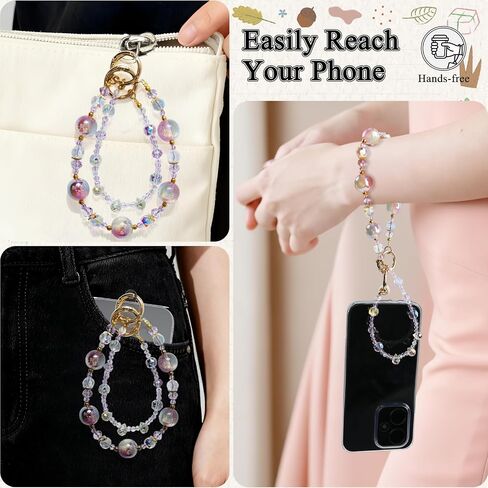 Double Layer Crystal Phone Charm - Phone Beaded Wrist Strap Charms for Cellphone Camera Keychain Pendant Accessory in Saudi Arabia