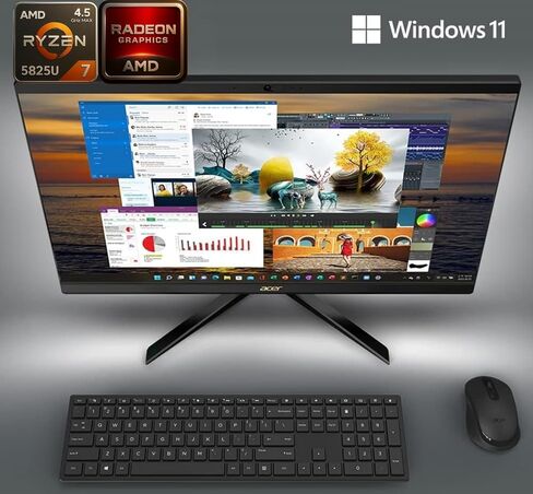 كمبيوتر مكتبي acer Aspire C27 AIO، شاشة 27 بوصة عالية الدقة IPS 120 هرتز، معالج AMD Ryzen 7 5825U (8 النواة، حتى 4.5 جيجا هرتز)، ذاكرة الوصول العشوائي 32 جيجا، 1 تيرابايت SSD، Wi-Fi 6E، HDMI، منفذ DP، لوحة مفاتيح وماوس لاسلكي، Windows 11 in Saudi Arabia