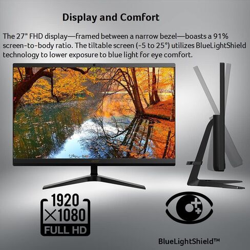 كمبيوتر مكتبي acer Aspire C27 AIO، شاشة 27 بوصة عالية الدقة IPS 120 هرتز، معالج AMD Ryzen 7 5825U (8 النواة، حتى 4.5 جيجا هرتز)، ذاكرة الوصول العشوائي 32 جيجا، 1 تيرابايت SSD، Wi-Fi 6E، HDMI، منفذ DP، لوحة مفاتيح وماوس لاسلكي، Windows 11 in Saudi Arabia