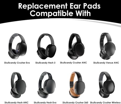 وسائد أذن بديلة لسماعات Skullcandy Crusher Wireless/Evo/ANC Hesh 3/EVO/ANC وVenue ANC، وسائد الأذن، وأغطية أذن سماعة الرأس مع جلد بروتين ناعم، وإسفنج عزل الضوضاء، أسود in Saudi Arabia