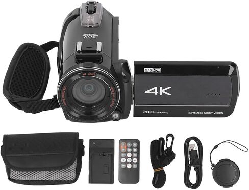 كاميرا فيديو 4K، مسجل كاميرا تكبير رقمي 30X، كاميرا تسجيل فيديو LCD 3.0 بوصة، كاميرات تسجيل فيديو بدقة 28 ميجابكسل مع شاشة دوران 270 درجة للسفر في الهواء الطلق in Kuwait