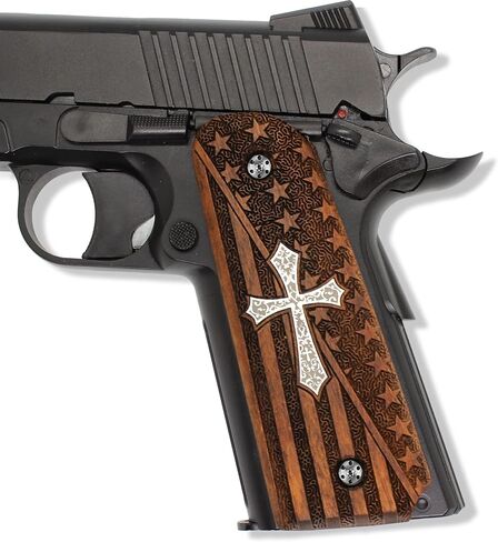 URAY 1911 Wood Grips with American Flag and Christian Cross Design – Premium 1911 Pistol Grips for Colt, Kimber, Taurus, Remington & Full-Size 1911 Models in Saudi Arabia